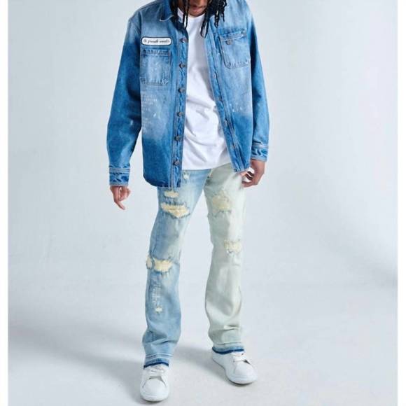 NEW GALA men's mentirosa button up denim jacket in medium blue - Picture 5 of 6